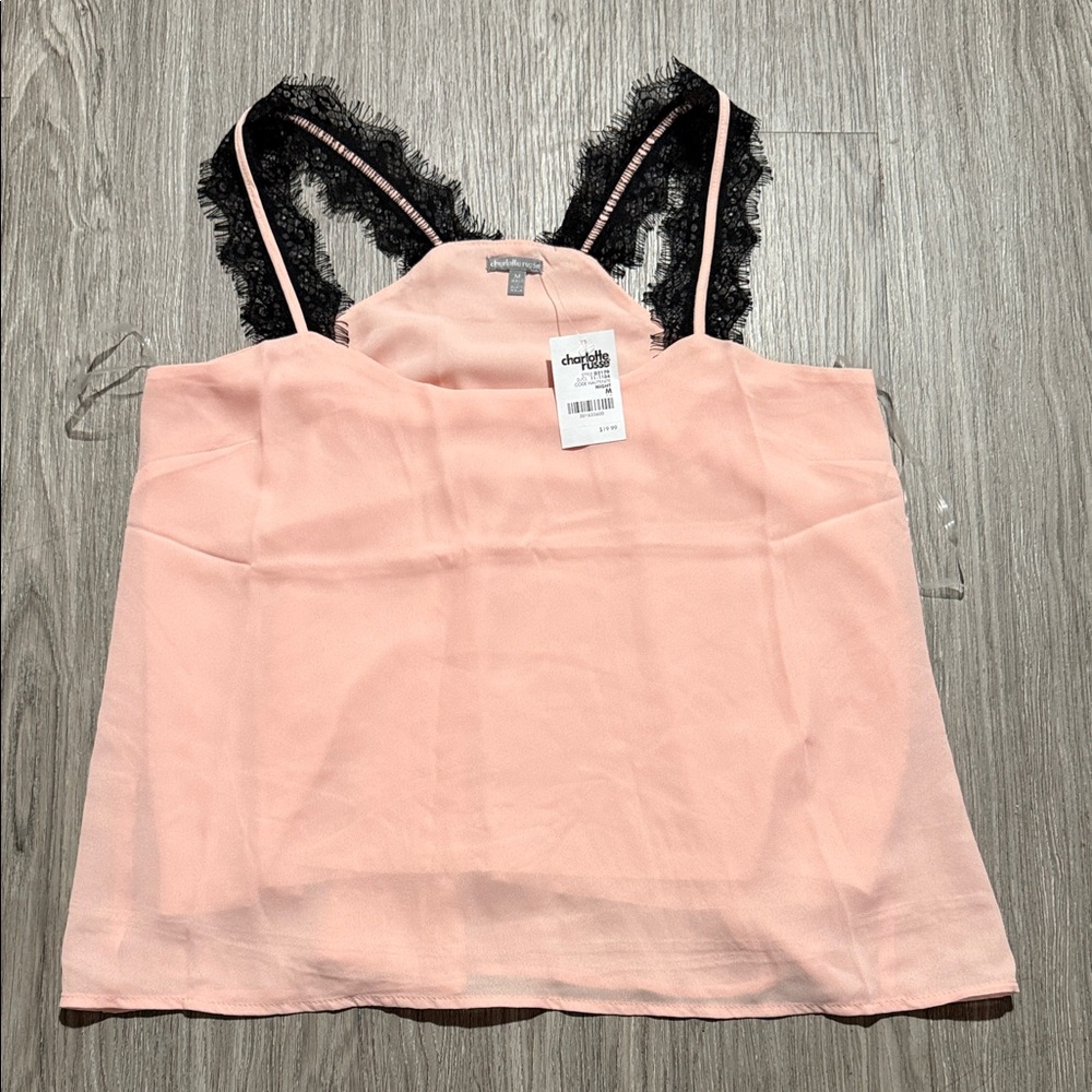 Charlotte Russe Blush Pink Cami with Black Lace Straps Size M